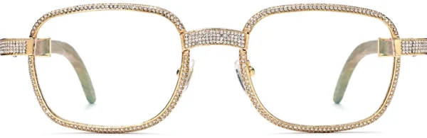 Gold Crystal Embellished Eyeglass Frames Wholesale, front view, 55-23-145 mm