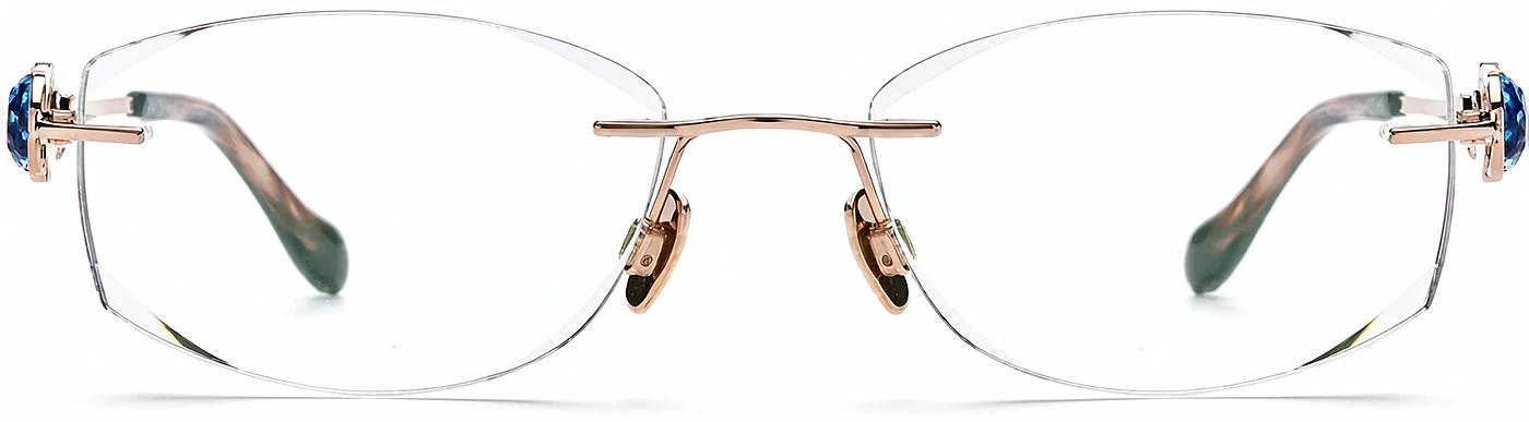 Rose Gold Rimless Eyeglass Frames Wholesale, front view, 54-18-145 mm