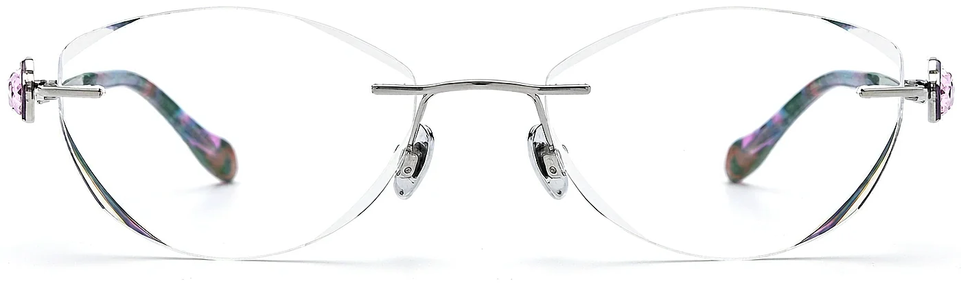 Silver Rimless Eyeglass Frames Wholesale, front view, 52-18-145 mm